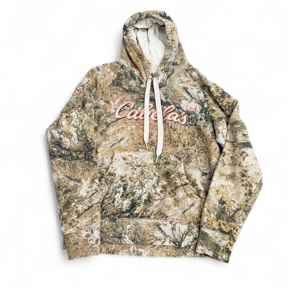 Vintage Cabelas Realtree Camo Drawstring Sweatshirt Hoodie Western Gorp Size M